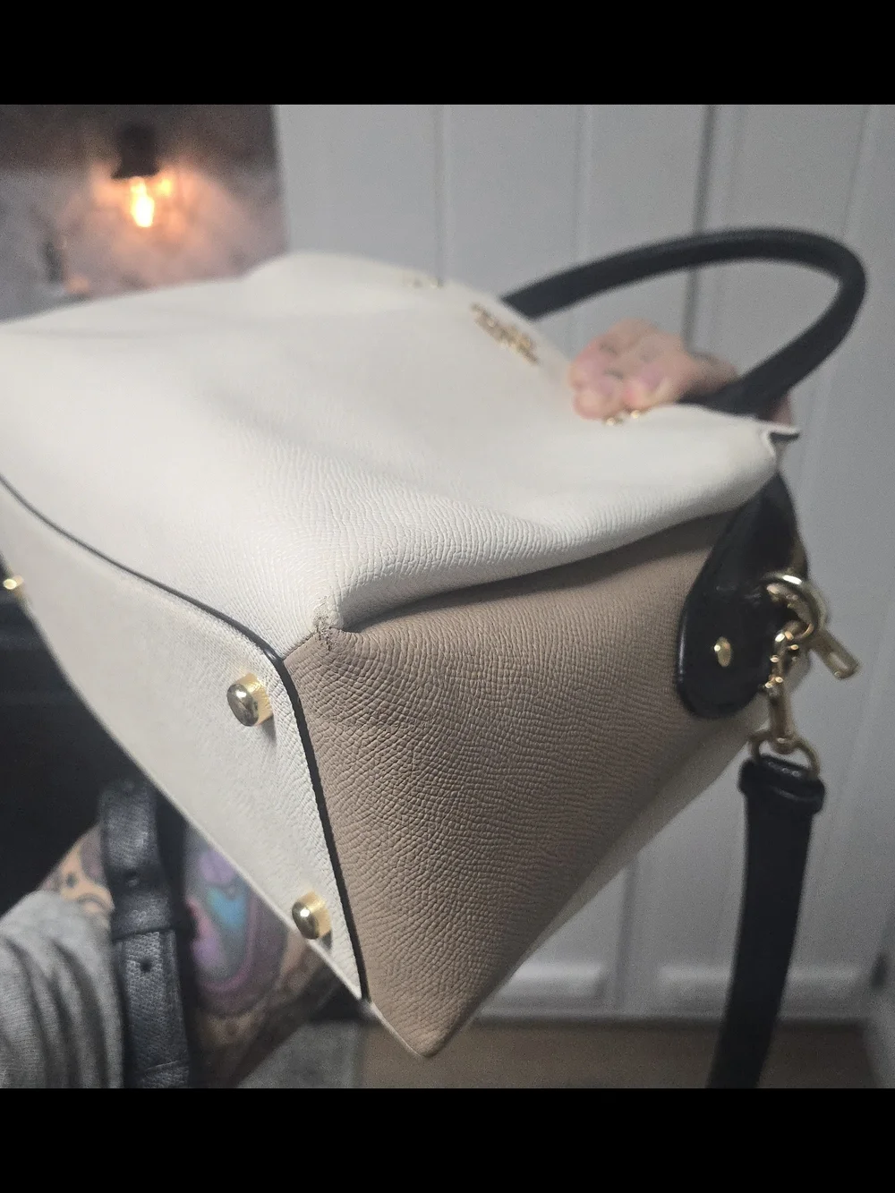 Coach Two-Tone Cream Lillie Satchel with Black Handles